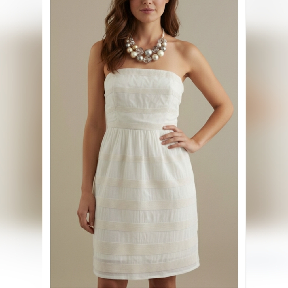 J. CREW Ginny Strapless Dress In Ivory Blokecore Rugby Stripe Size 8